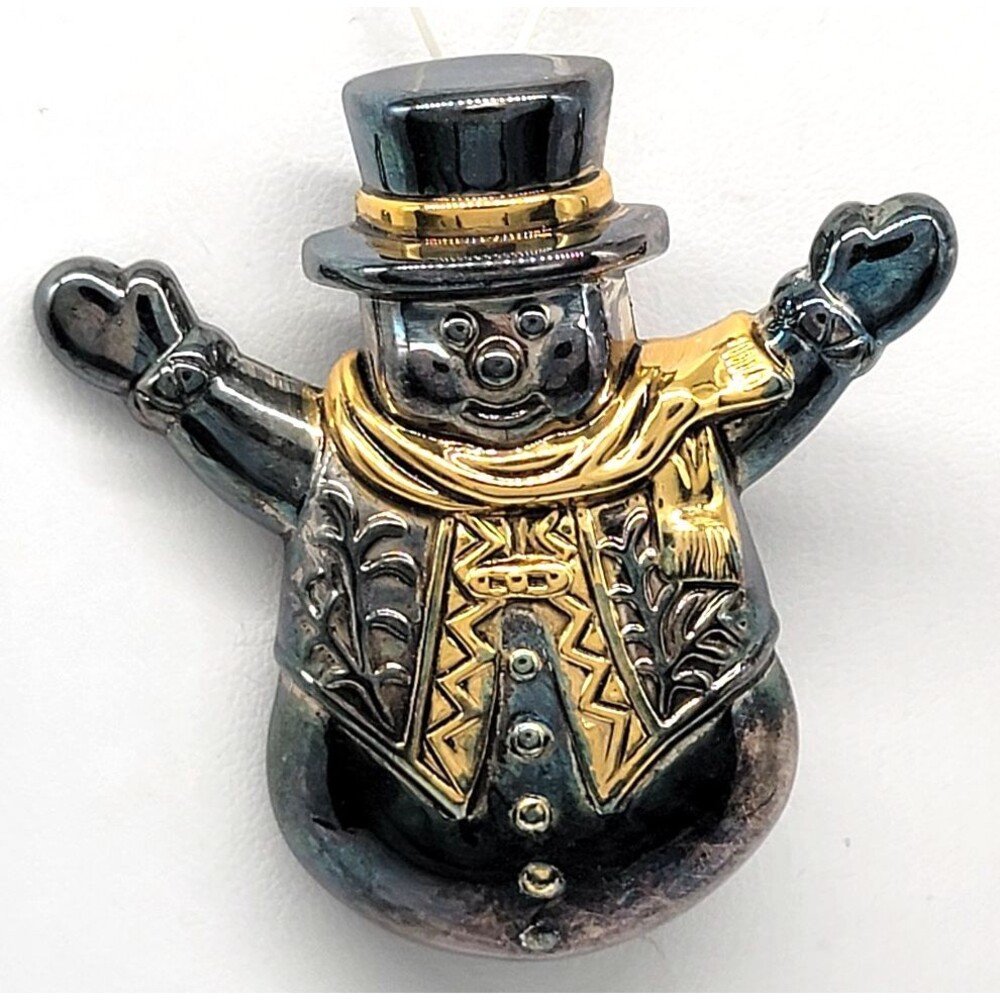 Snowman Brooch Pendant Combo Silver & Gold Tone Holiday Winter Signed Best